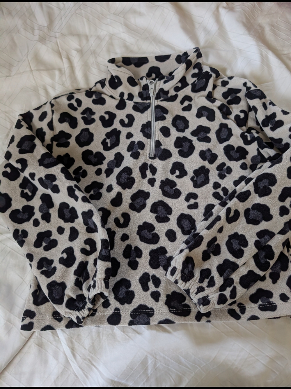 The Children's Place Black & Cream Leopard Quarter-Zip Fleece Pullover